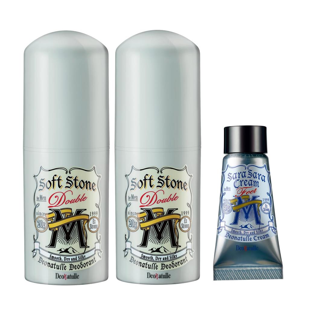 Deonatulle Soft Stone Underarm Antiperspirant for 2 Sticks x Bonus Included [Quasi-drug] Men's W, Non-Menthol Formula, Direct-Apply Men, (20g 2) +