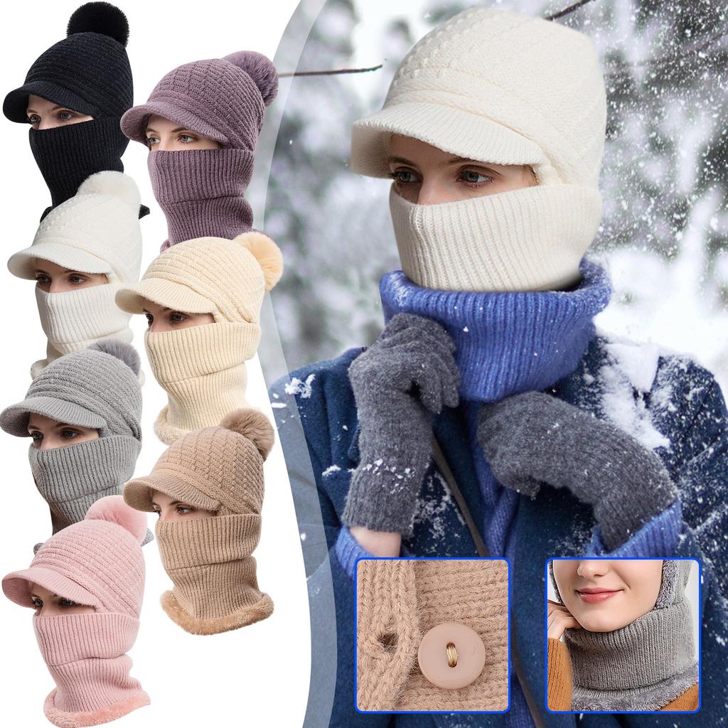 New Hat, Bib, One-piece Hat, Winter Warm Cycling Wool Hat, Outdoor Ear Hat, One-piece Knitted Hat