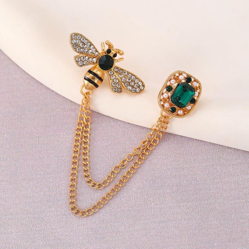 Fashion Bee Crystal Tassel Chain Women Brooch Vintage Lapel Pin Badge Men'S Shirt Collar Pins Luxulry Jewelry Accessories Gift