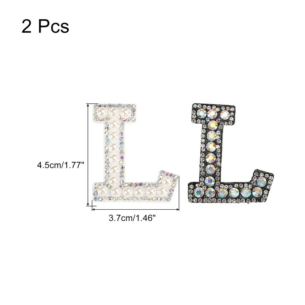 2pcs Iron On Patch Decorative Glitter Pearl Applique Rhinestone English Letter for Clothes Applique DIY Handmade Bag Hat Jeans