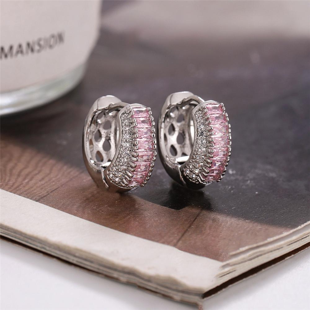 Luxury Female White Pink Rainbow Zircon Stone Hoop Earrings Vintage Fashion Gold Color Wedding Jewelry For Women