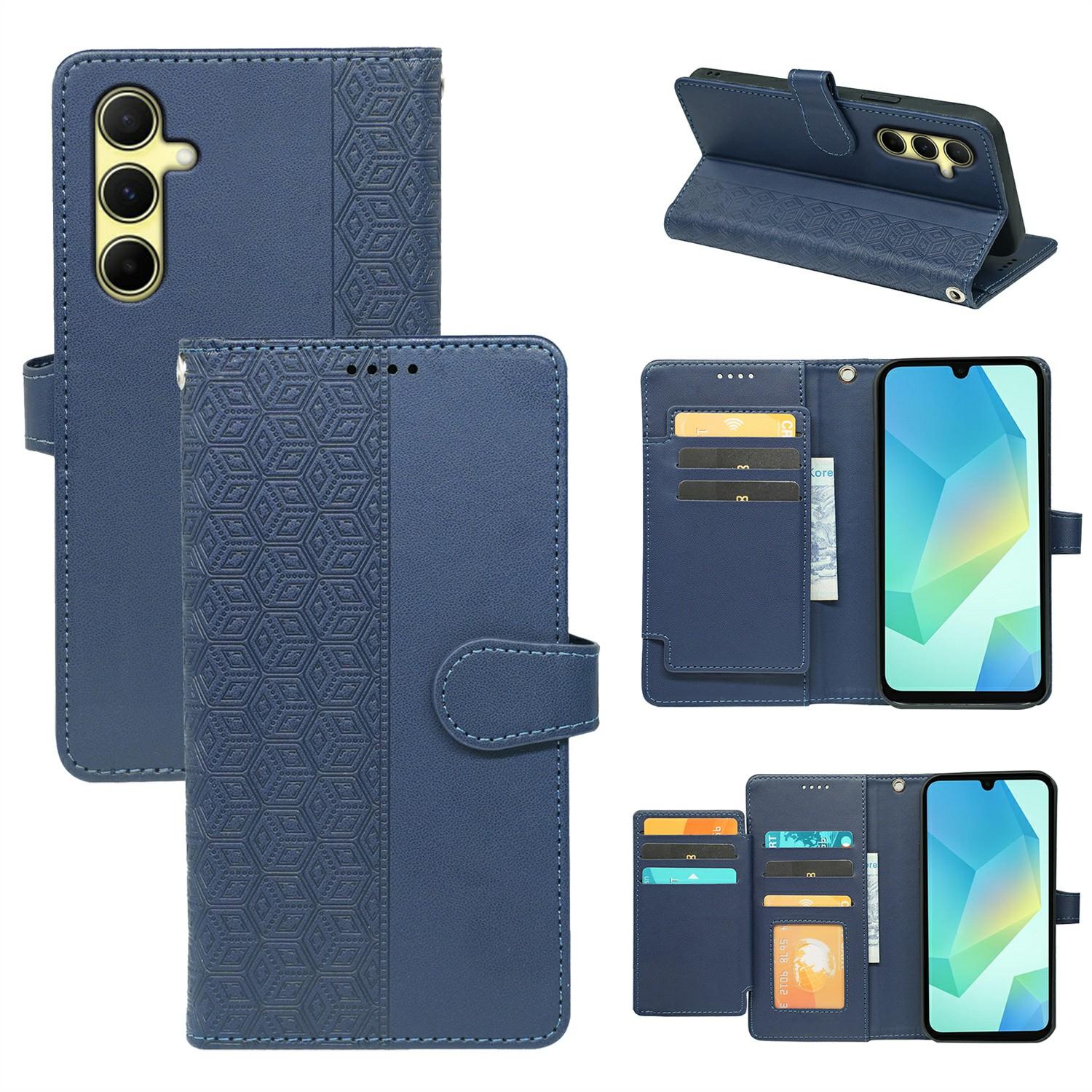 

Чехол для Samsung Galaxy A17 с 9 слотами для карт, клетчатый узор, чехол для телефона из искусственной кожи Blue