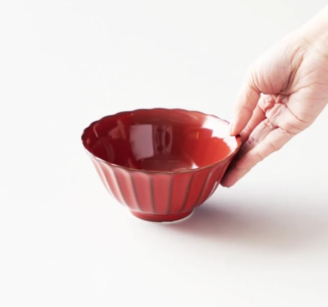 Pair of Red and White Rice Gift Fuga of Rice Bowls Moon K-ai Bowls, Boxed, (Pair (Red & White))