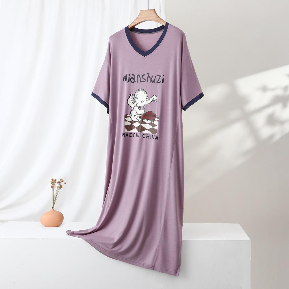 2026 Plus Size Color Block Short Sleeve Nightgown: Loose Casual Homewear Dress for Indoor & Outdoor Wear