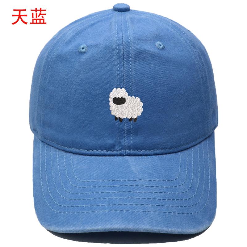 New Cute Lamb Embroidery Washed Retro Baseball Cap Men's and Women's Leisure Outdoor Sunshade Cap Tide