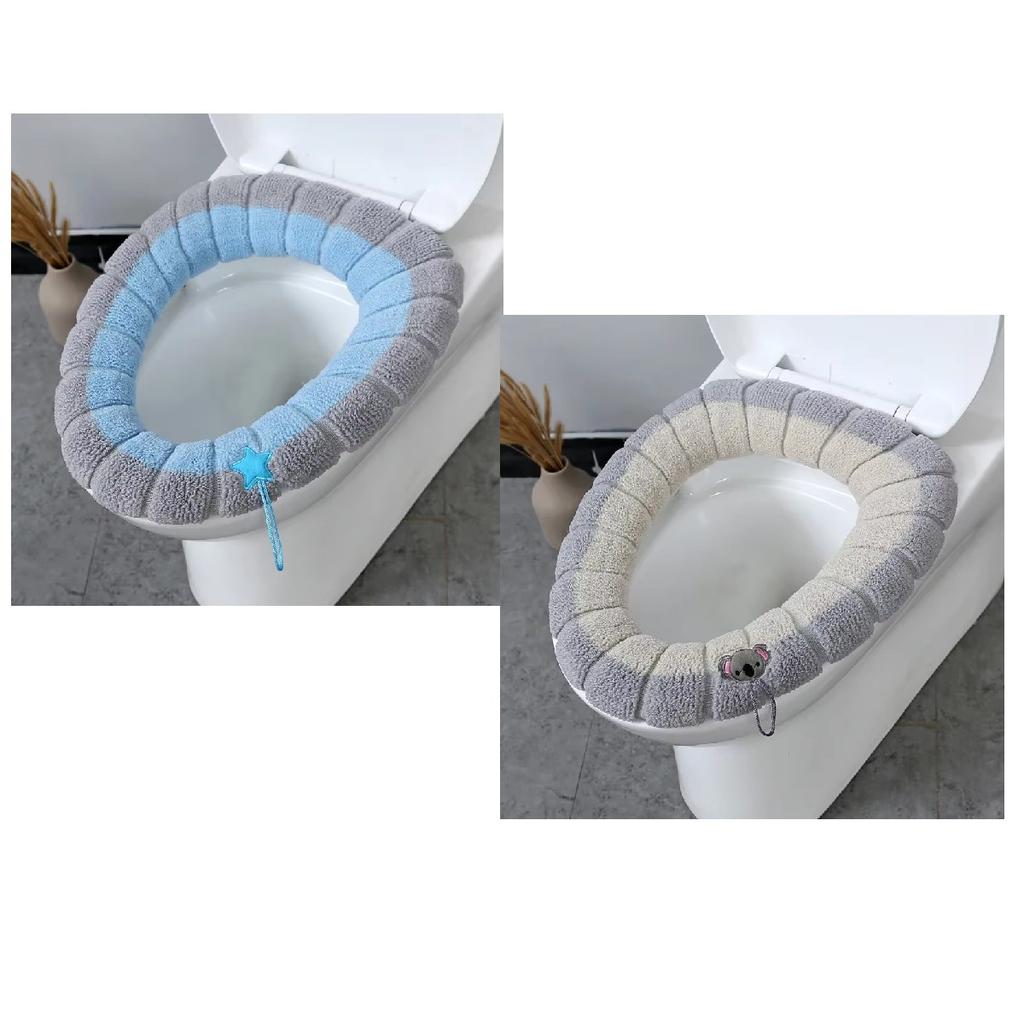 1 Paquete Color Cosido Portátil Tejido Alfombrilla de Inodoro Engrosada Lavable Anticongelante Funda de Inodoro Tejida Engrosada Tipo O Universal