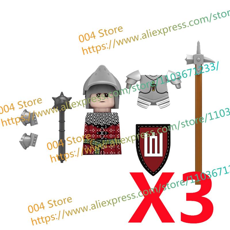 N511U-518U N335-337 Mittelalterliche Burg Ritter Bausteine Figuren Vierseitiger UV-Druck Waffen Zubehör Spielzeug Kindergeschenke F030