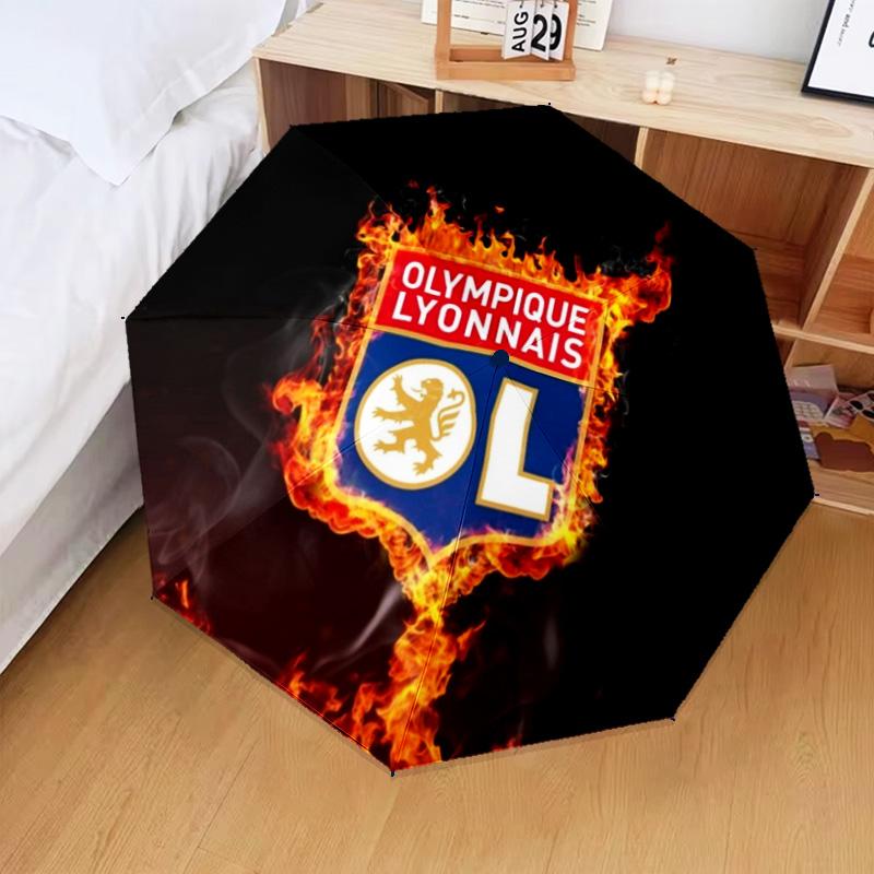 1PC Olympique Football Crest Printed Umbrella Folding umbrella, automatic umbrella 8-Frame for Travel, camping Fan gifts Christmas Gifts