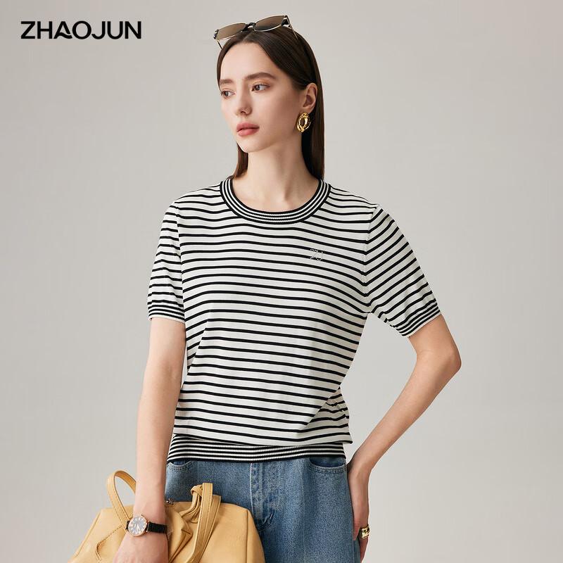 Zhaojun Women's Lightweight Color Block Stripe Knit Short Sleeve T-Shirt
