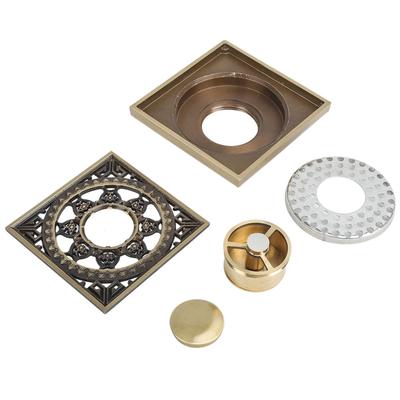 Duschablauf, Bodenablauf, Ablaufgarnitur, Abtropffläche, Badezimmer, Küche, Balkon, 10 x 10 cm, massives Messing, Gold