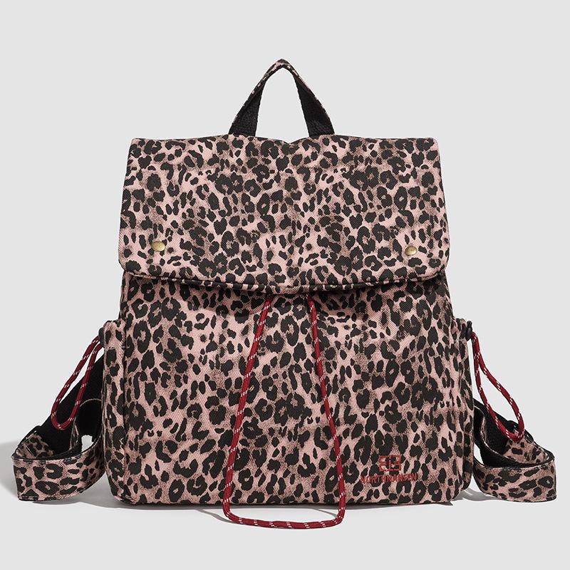 2025 Trendiger Retro Leopardenmuster Canvas Kordelzugrucksack - Große Kapazität