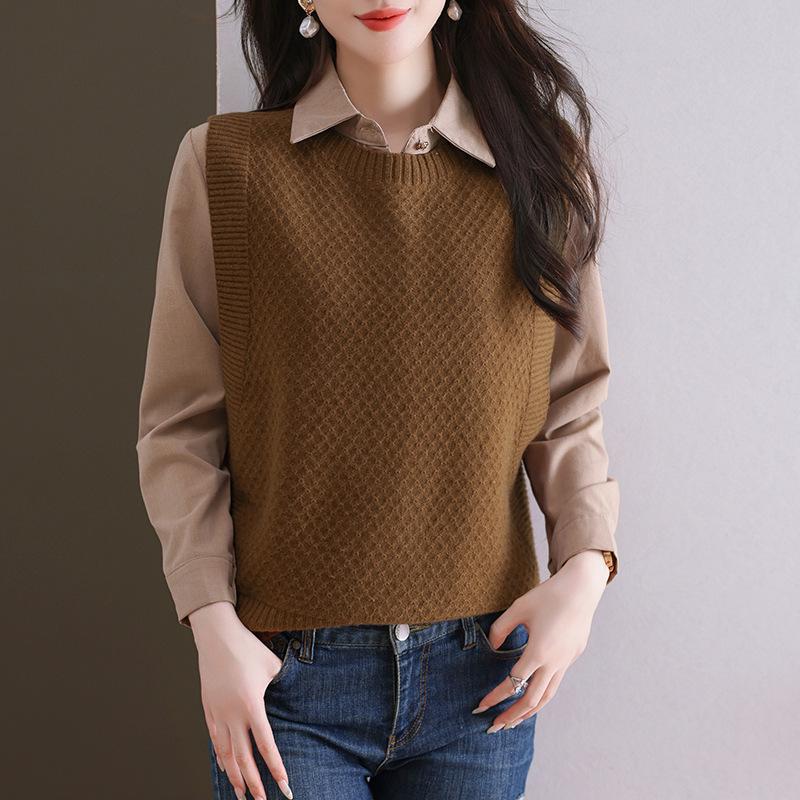 Women's Wool Knit Vest - 2025 Autumn/Winter New Style, Versatile Sleeveless Sweater with Shirt