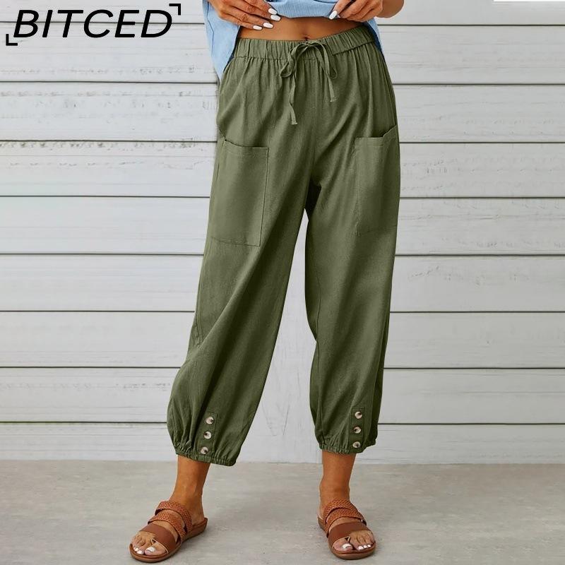 BITCED 12 Color Women's Fashion Casual Solid Color Print Pants & Capris