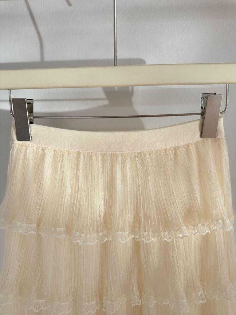 European & American Patchwork Lace Midi A-line Skirt - Sweet, Gentle Style for Women