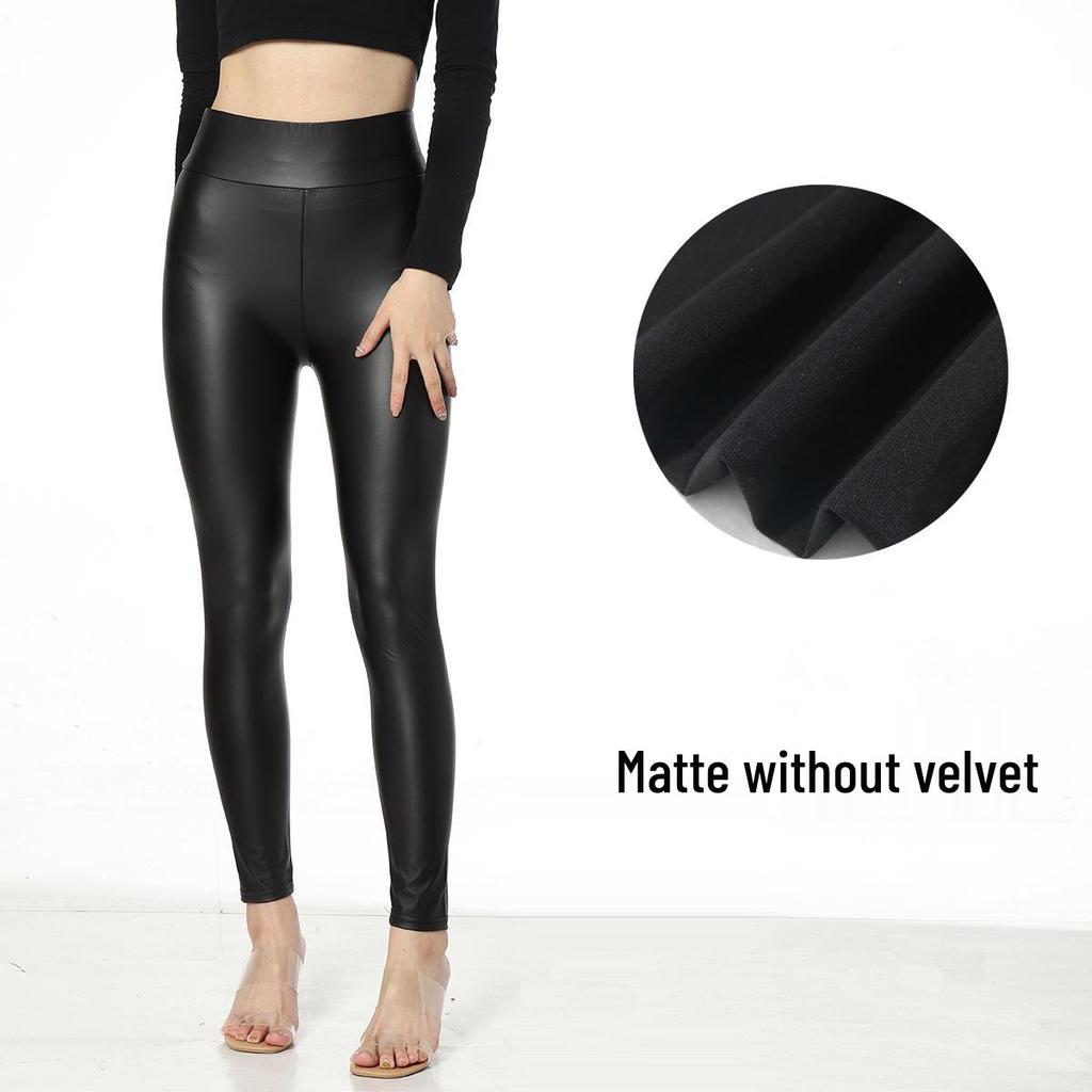 Plusstorlek Hög midja PU-läder Fleecefodrade Smickrande Leggings