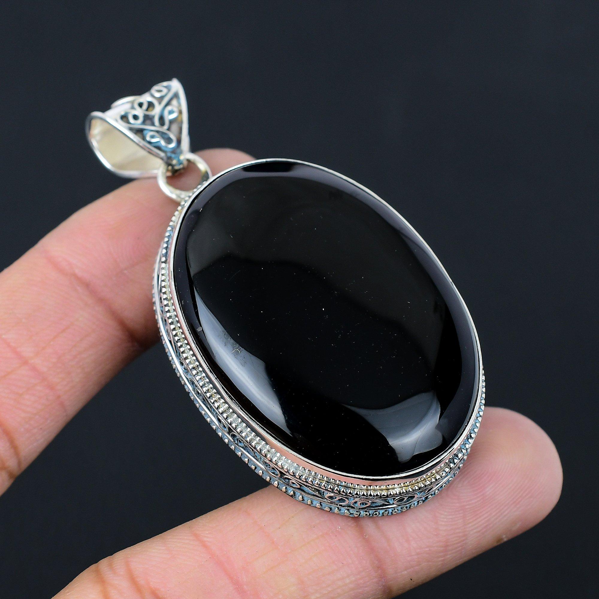 Скидка ко Дню матери 925 пробы Стерлинговое серебро Черный оникс Драгоценный камень Элегантный кулон Ювелирное изделие