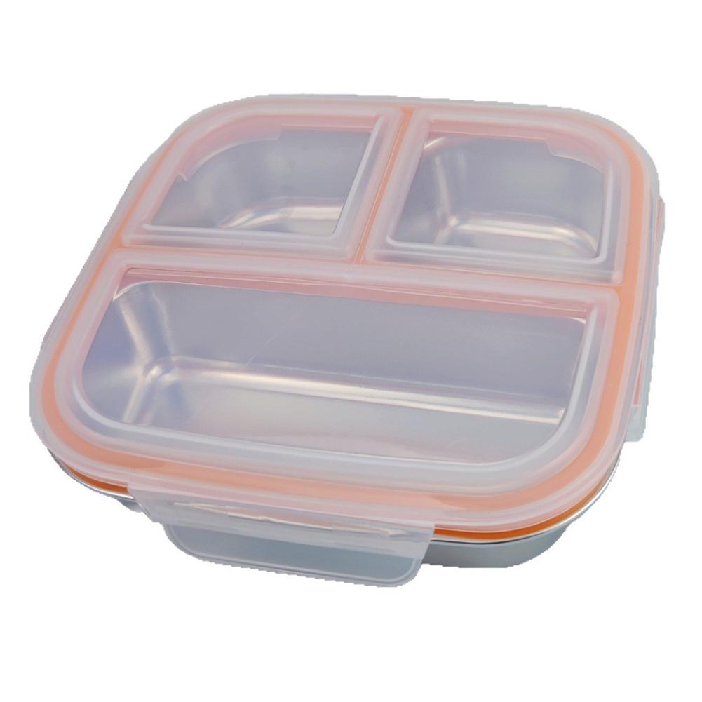 1/2pcs 750ml Stainless Steel Lunch Box With 3 Leak-Proof Compartments Lunch Boxes 17x17x6cm Kitchenware For Child School