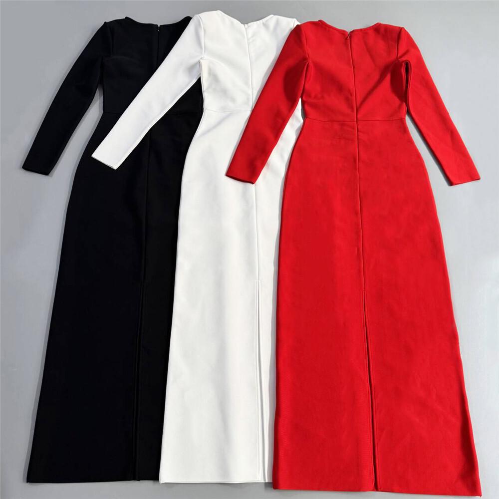 European Hand-Beaded Diamond Bodycon Long-Sleeve Banquet Bandage Dress