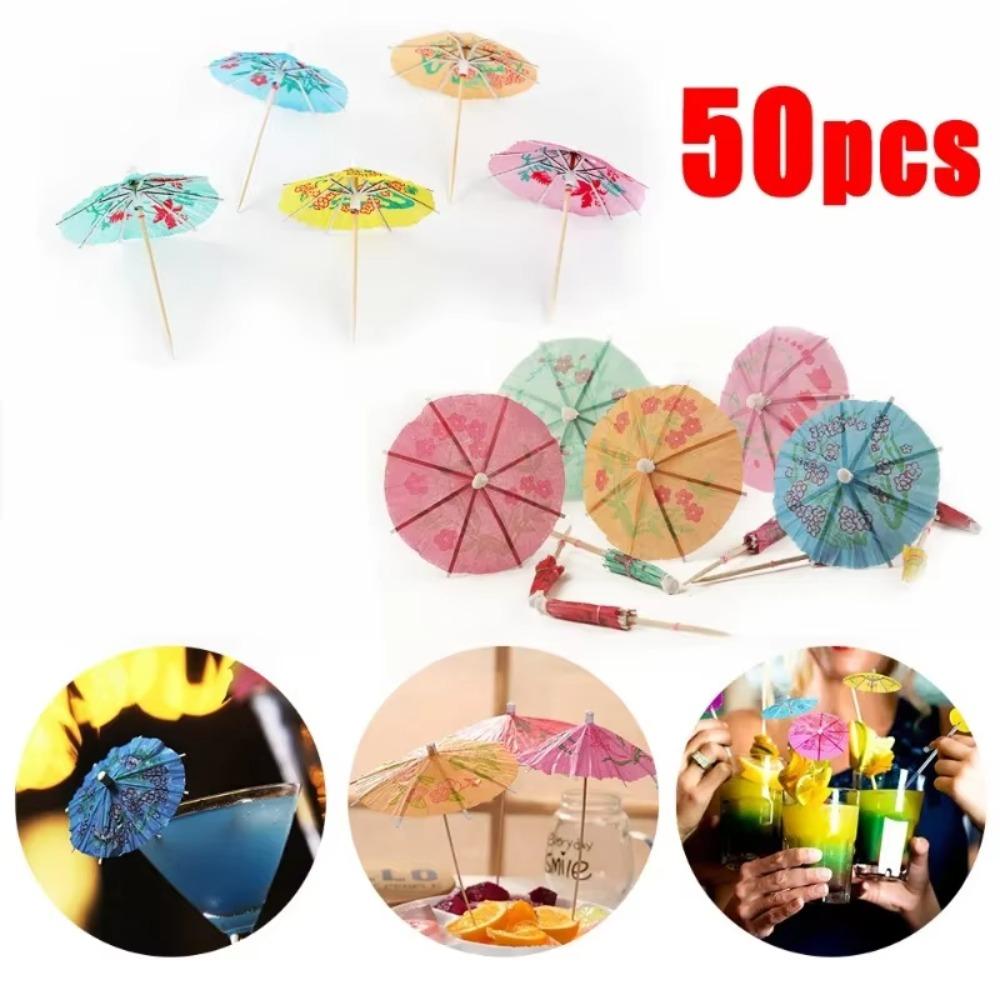 50pcs Hawaiian Paper Cocktail Parasols Toothpick Fruit Stick Drink Picks New Cake Sticks  Pool Party