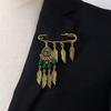 Bohemian Rhinestone Flower Tassel Brooch for Women - Exotic Style Suit Coat Pin