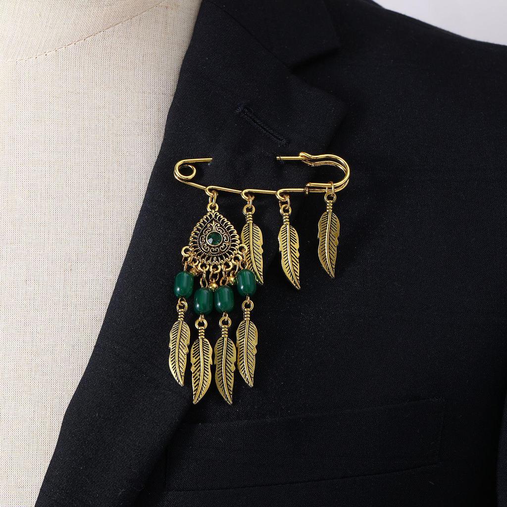 Bohemian Rhinestone Flower Tassel Brooch for Women - Exotic Style Suit Coat Pin