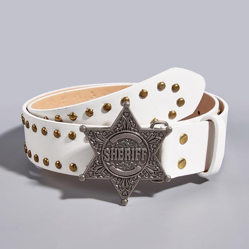 Fashionable Jeans Belt with Buckles All-Matched Design Western Cowgirl Waist Belt Star Rivets Punk Wide Belt Decorations