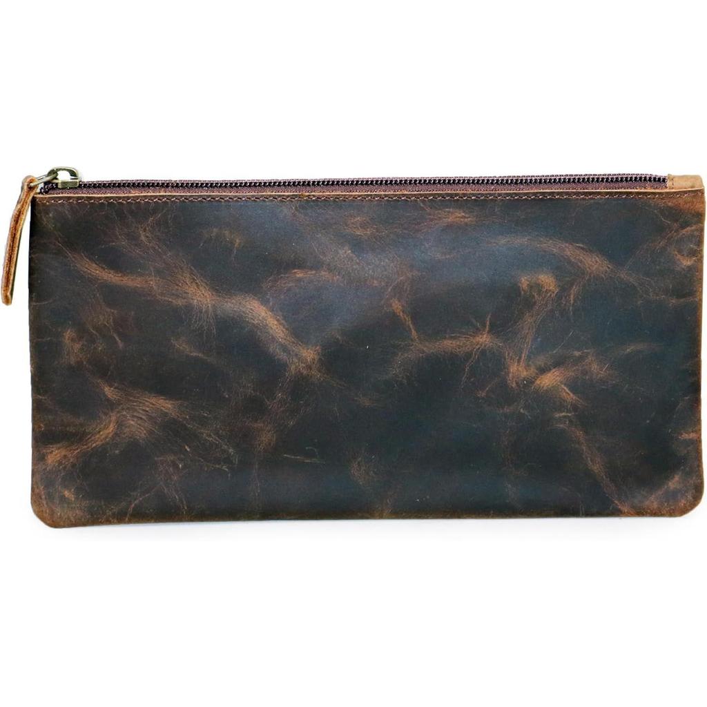 New Genuine Vintage Leather Pencil Case Pouch Pen Holder with Zipper Closure Brush Organizer Art Painting Supplies Office Marker Box