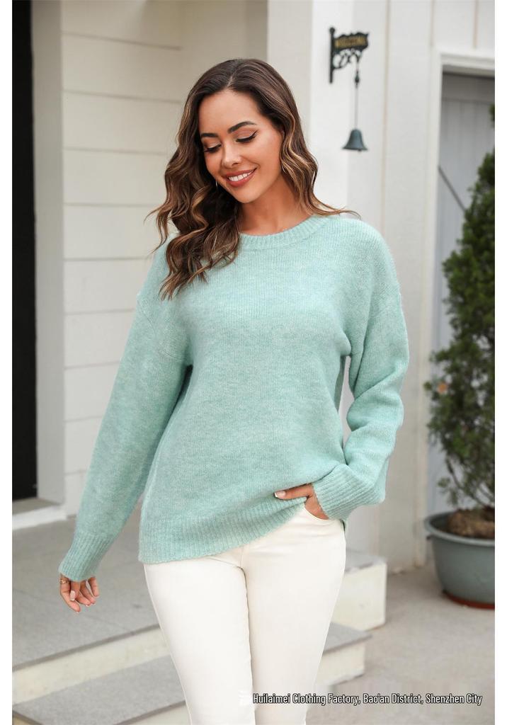2026 Autumn/Winter European & American Versatile Solid Color Knit Pullover Sweater