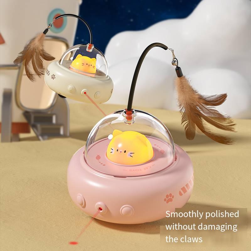 Intelligent automatic cat-ting toy for self-relaxation and entertainment. Electrically activated cat toy with cat hair. Cat feather stick.