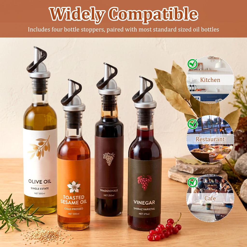 5/4Pcs Oil Bottle Stopper Stainless Steel Olive Oil Pourer Dispenser Spout Glass Bottle Pourer Cap Spout Stopper Mouth Dispenser