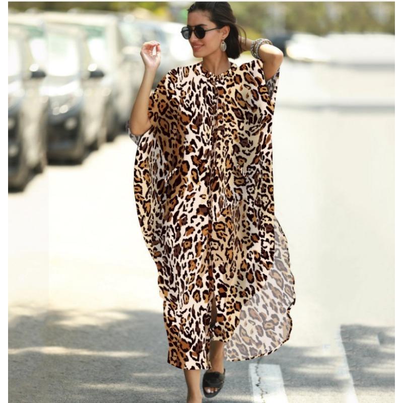 

Летняя женская пляжная накидка больших размеров с принтом, свободное карманное однобортное праздничное платье, накидка на бикини One Size