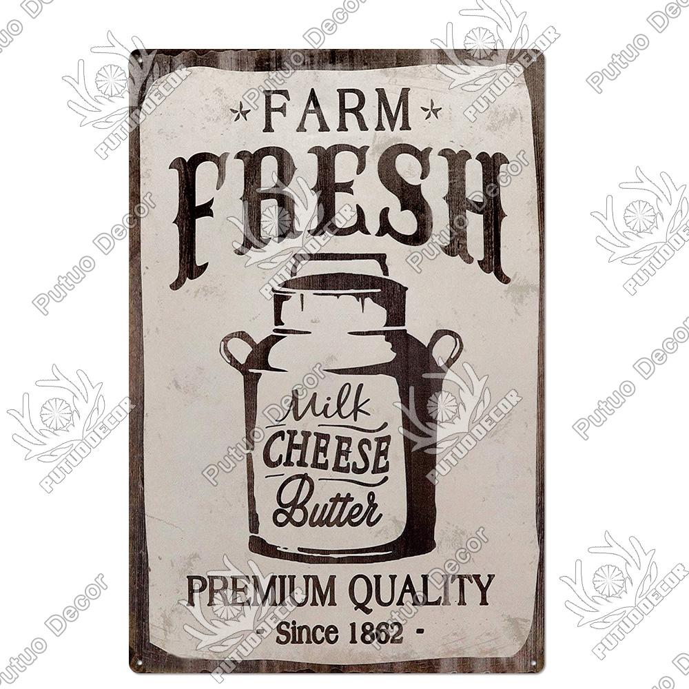 Putuo Decor Farm Tin Sign Milk Vintage Tin Sign Plaque Metal Plate Retro Poster for Farmhouse Cow Pig Wall Stickers Art Decor