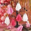 Halloween Party Background Decor Ghost Hanging Decor, Pastel Pink White Soft Girly Room Fabric Ornaments, Cute Spooky Home Three Color Garland