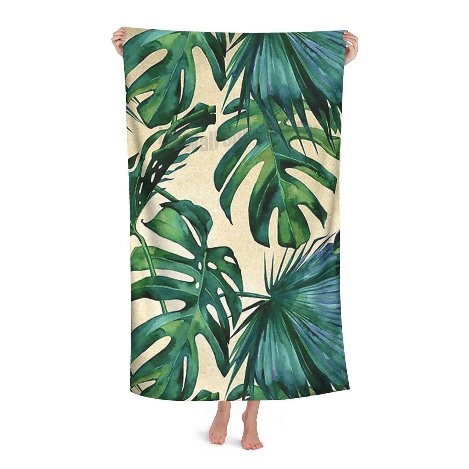 

Green Banana Leaves Microfiber Quick Drying Beach Towel Super Absorbent Towel Sand Free Towel for Kids Teens Adults Travel W30*H60(CM)