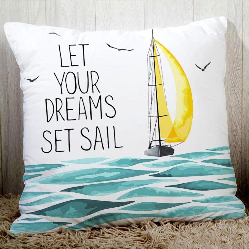 Blue Sea Sail Print Sofa Cushion Cover Pillowcase Home Party Car Bedding