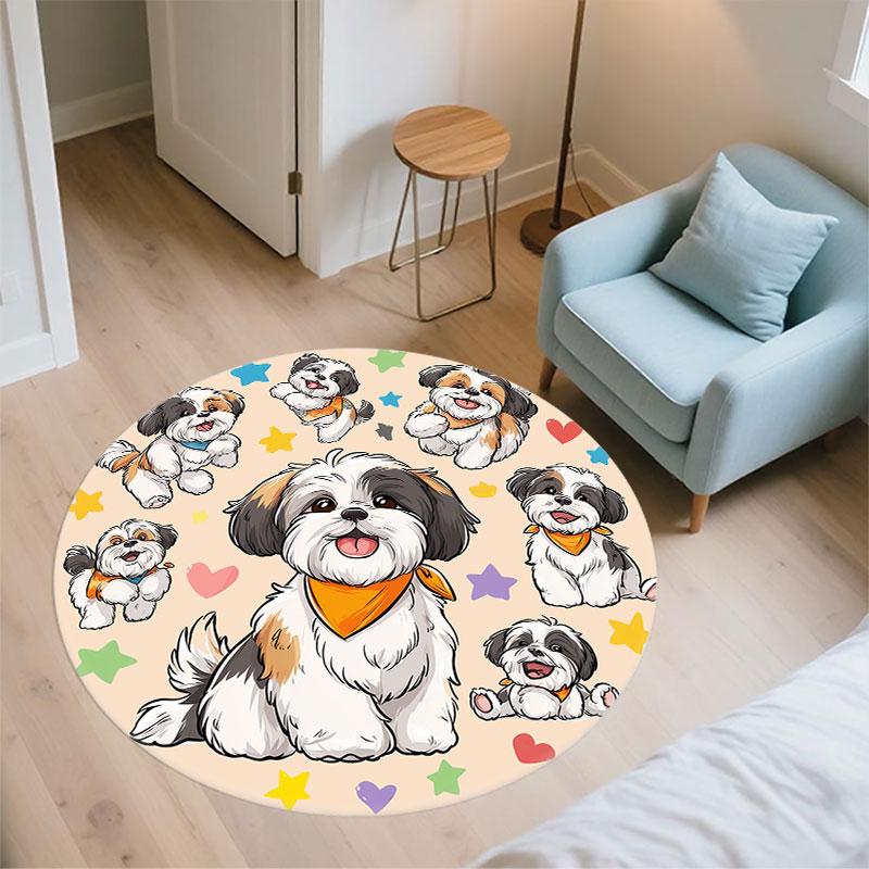 Cute Shih Tzu Pattern Round rug,Carpet Rug for Living Room Bedroom Playroom ,Non-slip Floor Mat,Holiday Gifts and Birthday Gifts.