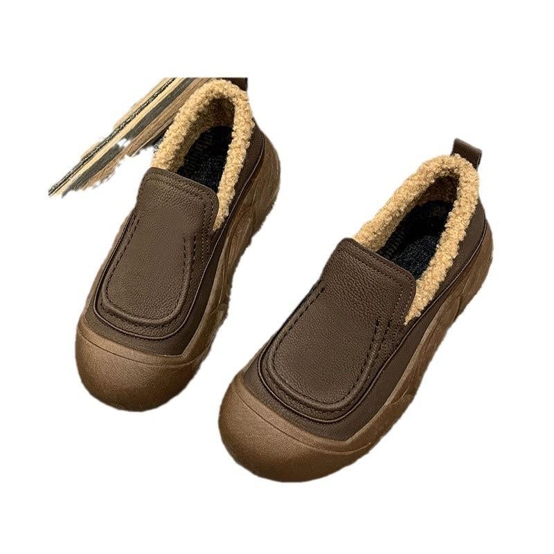 Fleece warm thick-soled fluffy shoes for women in the autumn and winter of 2025, new outer cotton shoes, one pedal, casual Doudou shoes
