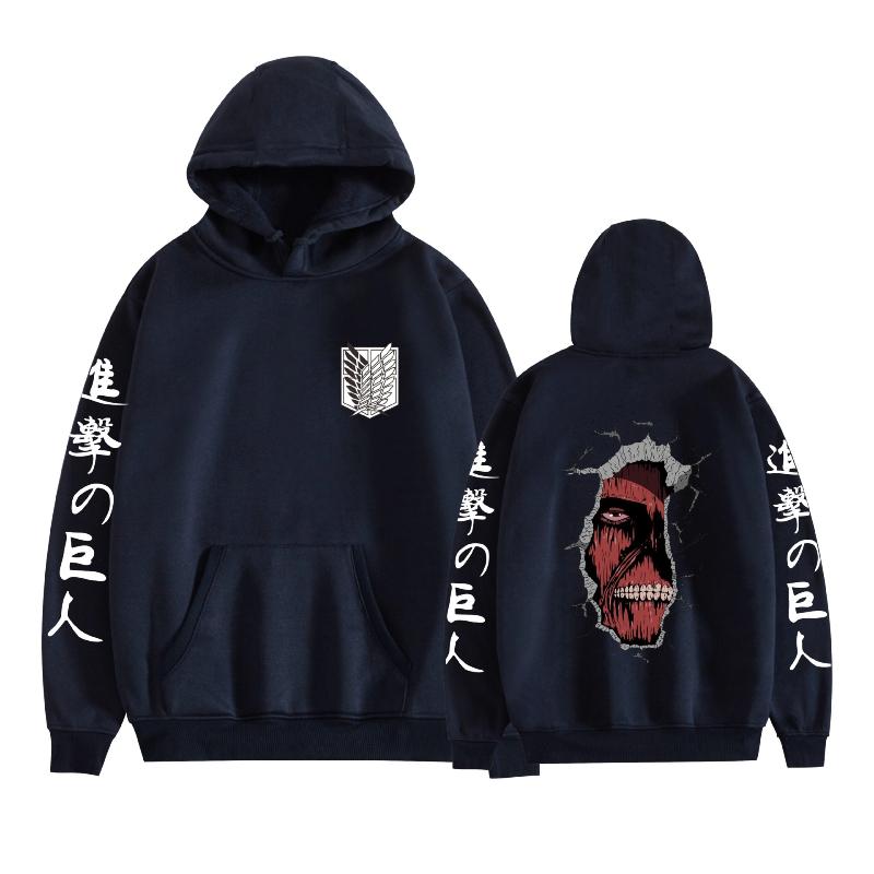 Japanes Anime Attack on Titan Printed Hoodie Men Fashion Long Sleeve Fleece Hip Hop Sweatshirts Casual Tops Loose