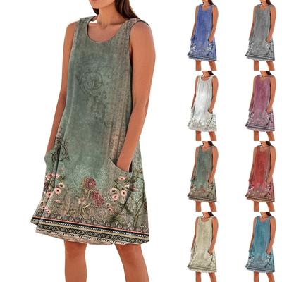 Letnie sukienki dla kobiet luźne wakacje na plaży swobodne sukienki letnie bez rękawów z kieszeniami sukienka bez rękawów