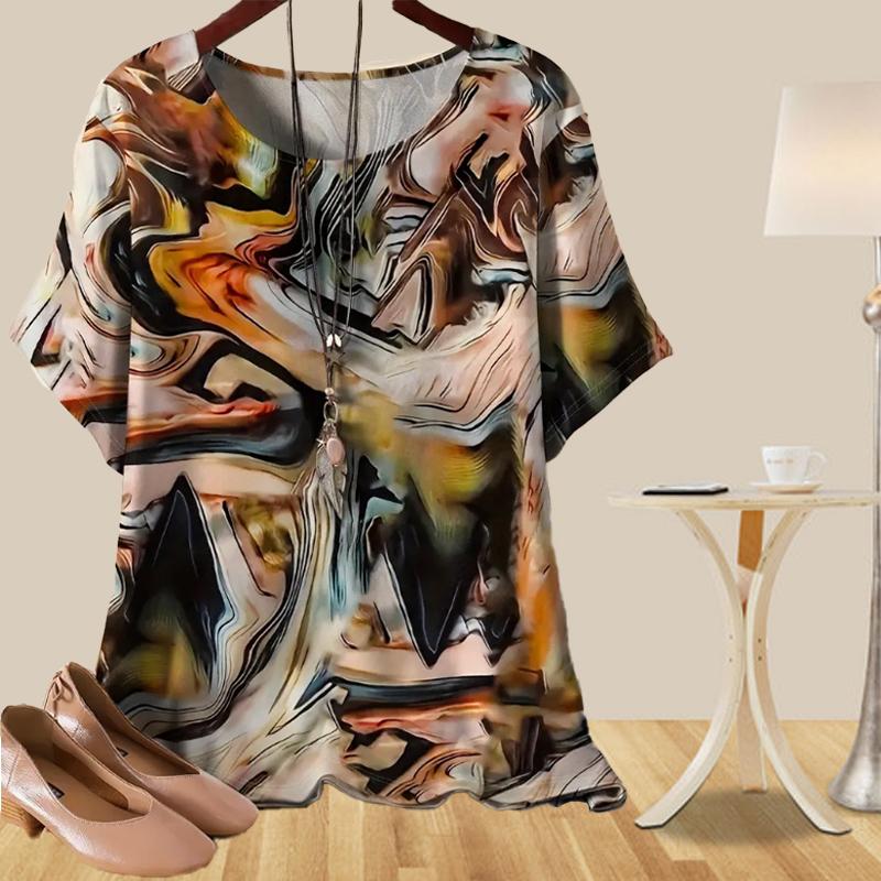 Women's Fashion Casual Loose Spring Shirt Women's Short Sleeve Electrocardiogram Butterfly Flower Printed Tops