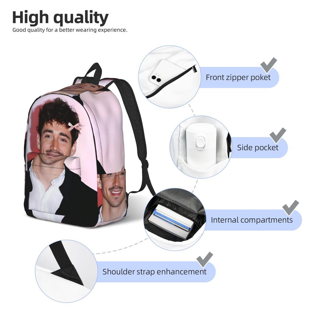 C-Charles Leclerc Fashion Backpack Gift Student Work Daypack for Men Women Laptop Computer Canvas Bags