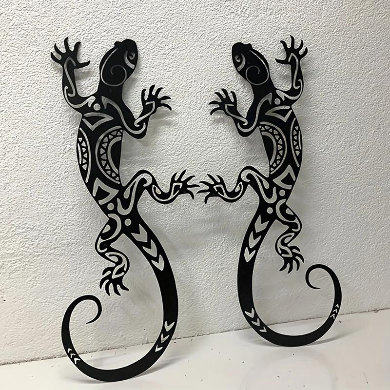 2-Piece Iron Gecko Wall Decorations, Suitable For Home Garden Courtyard Decoration, Door Frame Decoration Home Beautification En