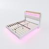 Zwevend design gestoffeerd bed 140*200 gemaakt van linnen stof, multifunctioneel opbergbed met LED-licht, USB en TYPE-C interface beige
