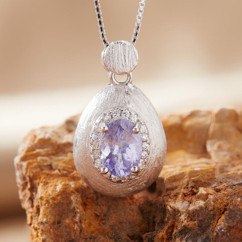 Natural Amethyst Pendant Necklace Women'S S925 Sterling Silver Brushed With Tanzanian Diopside Topa Garnet Colored Treasure