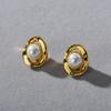 Spring And Autumn Premium Metal Brass Plated 18K Real Gold Irregular Hollow Inlaid Pearl Earrings Simple Ear Clips