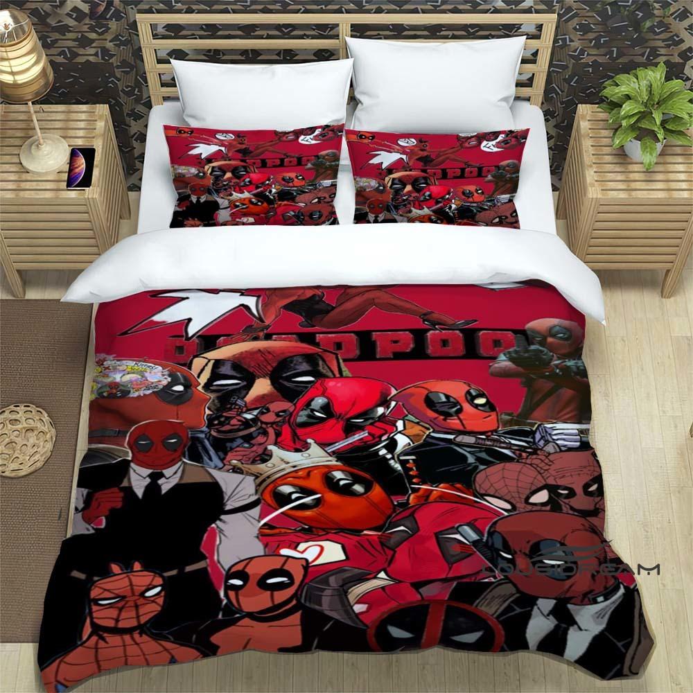 3D printed cartoon Deadpool duvet cover and pillowcase bedding set, suitable for boys and girls' bedroom decoration, children's