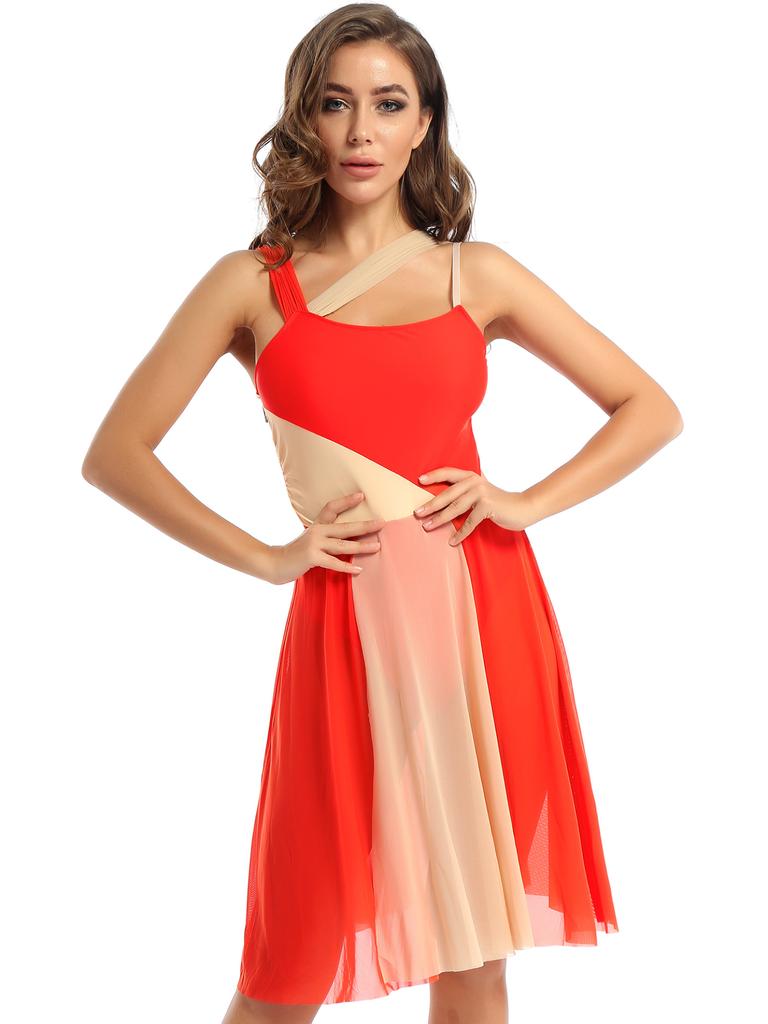 Ärmlös färgblock Balett Dans Gymnastik Body Mesh Overlay Balett Samtida Dansklänning Lyrisk Leotard Performance Kostym