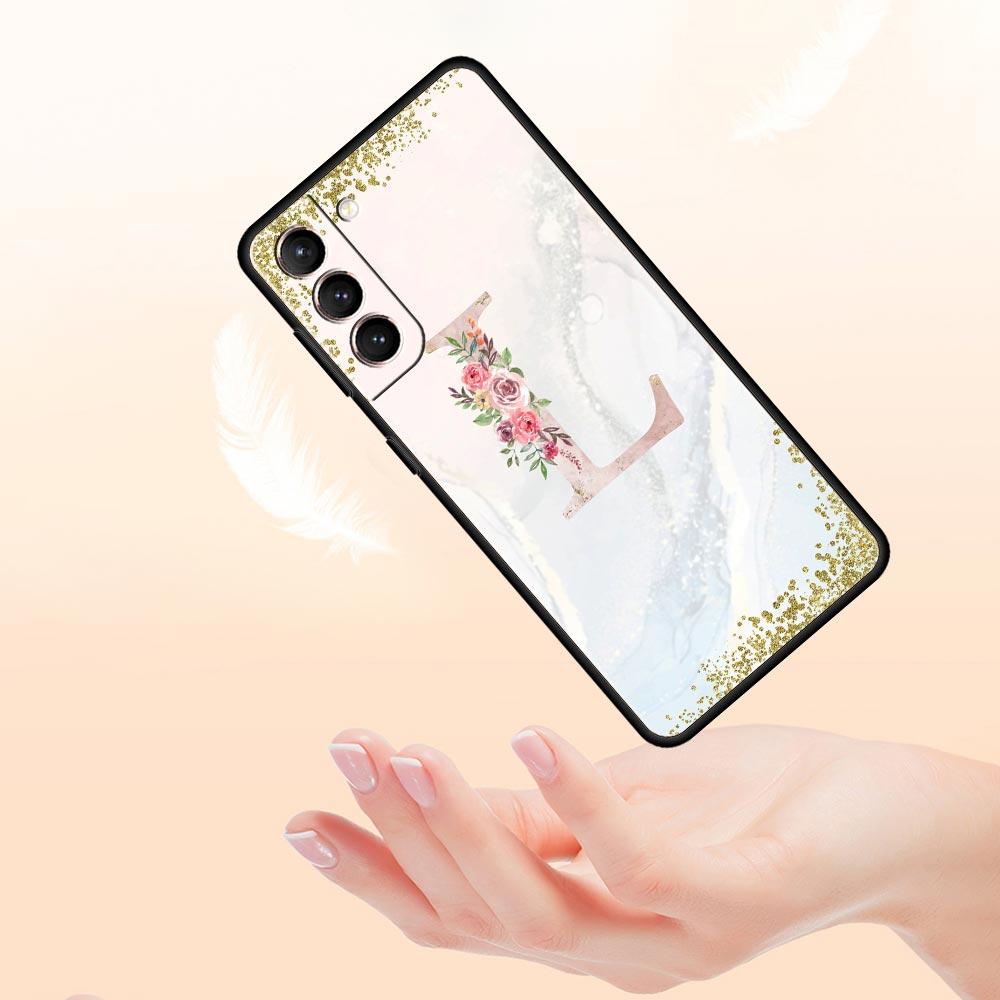 Flowers Letter Phone Case For Samsung Galaxy S26 Ultra S25 Plus S24 FE S23 S22 5G S21 S20 Cover Black Soft