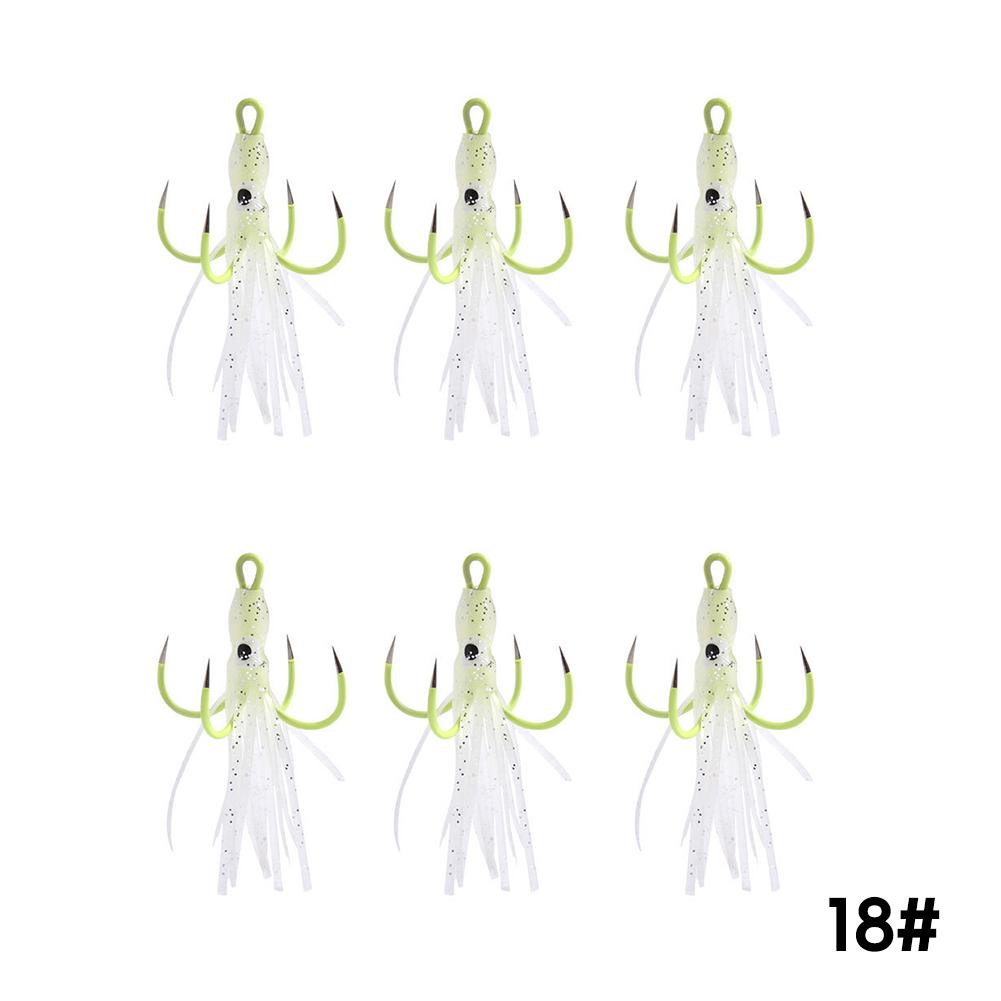 6PCS/Box Luminous Squid Quad Hook Without Barbs Sea Fishing Simulation Squid Bait Fishing Gear Accessories