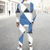Men Retro Mosaic Hexagon Marble Texture Print Long Sleeve Sweatshirt Jogger Pants Two Piece Suit